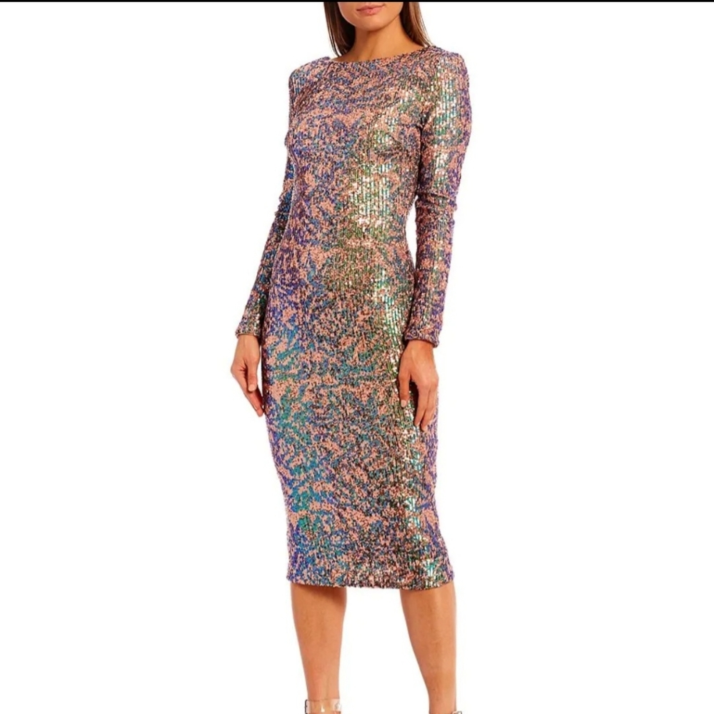Emery Sequin Boat Neck Low back. Dress The Population. Size Medium . NWT.